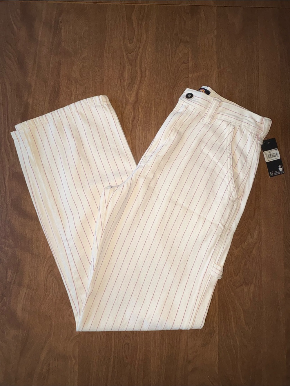 Dickies Cream woven twill pants with Red Pinstripes